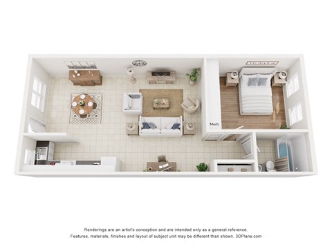 Floor plan for 1 bed, 1 bath, 600 sqft